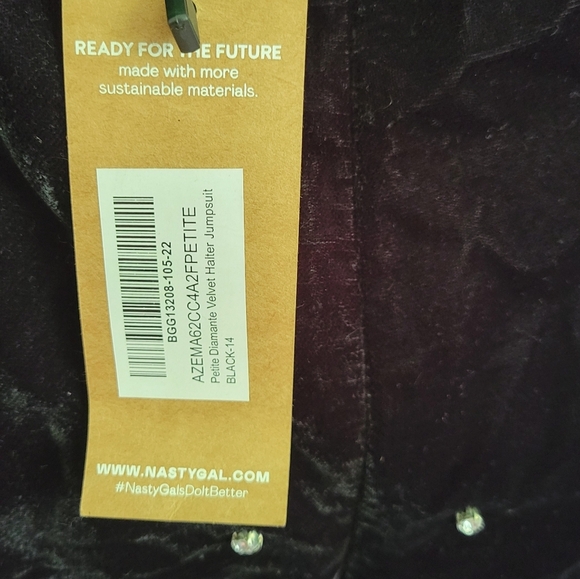 Nasty Gal velvet halterneck Jumpsuit Diamante Wide Leg Size 10 - Picture 8 of 9